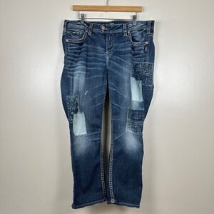 Silver Women's 16 Tuesday Mid Capri Blue Patchwork Distressed Jeans Y2K 90s